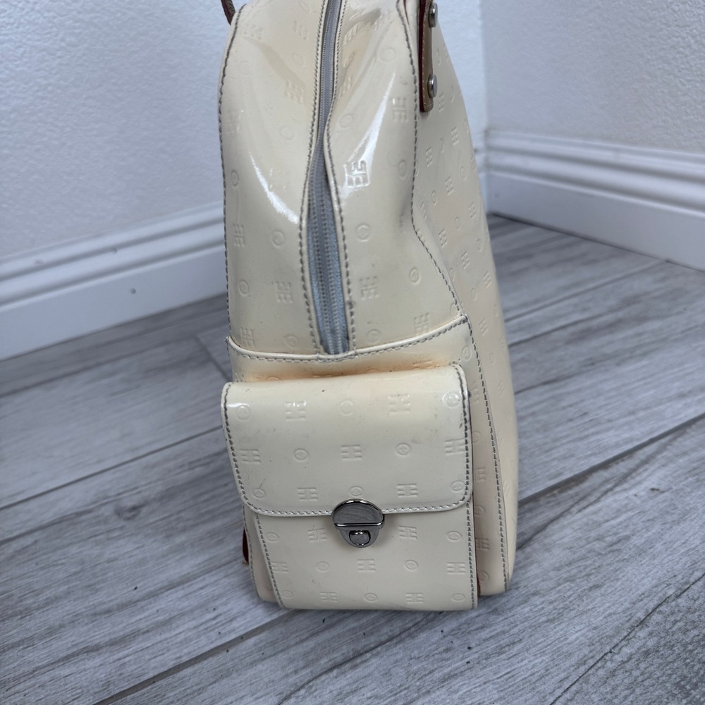 Arcadia Cream Patent Satchel Backpack with Tan Straps - Picture 4 of 8